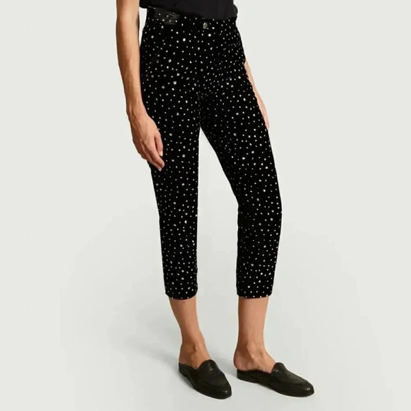 Free People Pants - ROSEANNA Janet Polka Dot Velvet Crop Silver Glitter Dot Pants In Noir Black